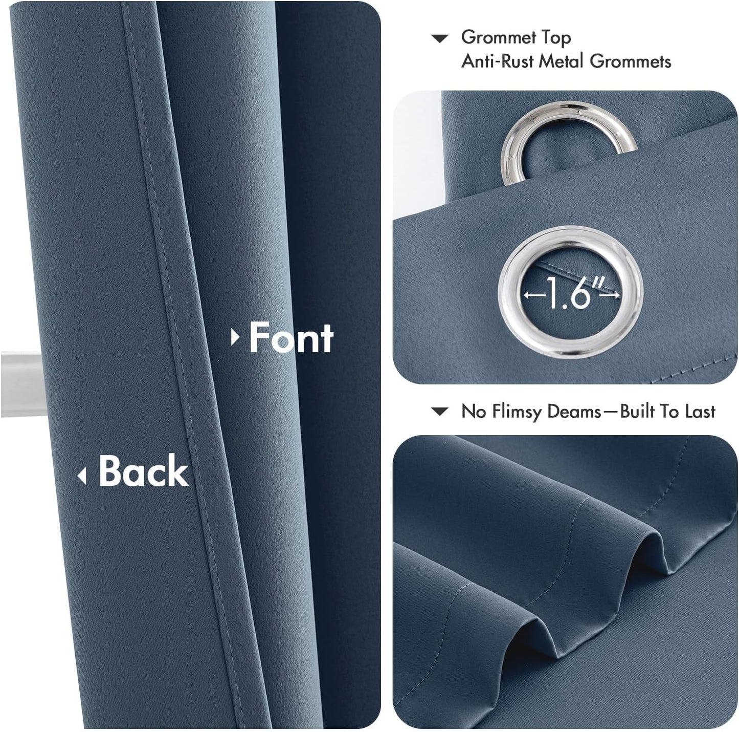 MIULEE Stone Blue Blackout Curtains - Thermal Insulated Room Darkening Drapes | 90-Inch Long, 2 Panels