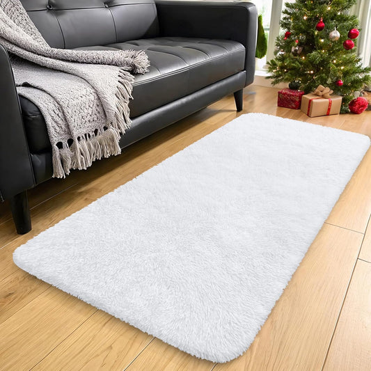 OLANLY Runner Rugs - Machine Washable Soft Fluffy Shaggy Design | Perfect for Hallway, Bedroom & Nursery Decor - White
