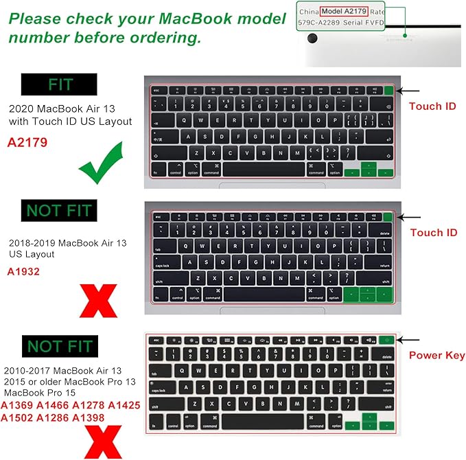 Allinside Soft Silicone Keyboard Cover for MacBook Air 13.3 inch (A2337 M1 A2179, 2021 2020) with Touch ID, Quiet Typing Keyboard Protector Skin, US Version, Rainbow