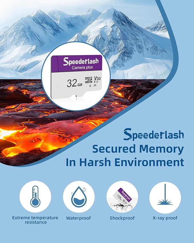 Micro SDHC Memory Card 32GB 2Pack, Speederlash Camera Plus TF Card with Adapter, 90MB/s Read Speed, 4K UHD&5K Video Support, U1 A1 Rated, for Security Camera, Smartphone, Drone, Tablet, PC