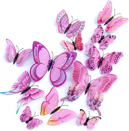 OPSEAM 3D Butterfly Wall Decor - 72 PCS Pink Butterfly Stickers with Magnets for Party Decorations
