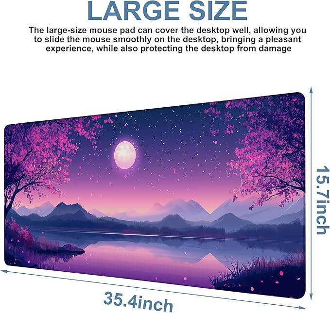 NITAHHHY Gaming Desk Pad Large Extra Length Starry Sky Full Moon Mouse Pad Keyboard Laptop Non-Slip Waterproof with Rubber Base Thick Stitched Edge Mouse Mat for Office Home 35.4 x 15.7 Inches