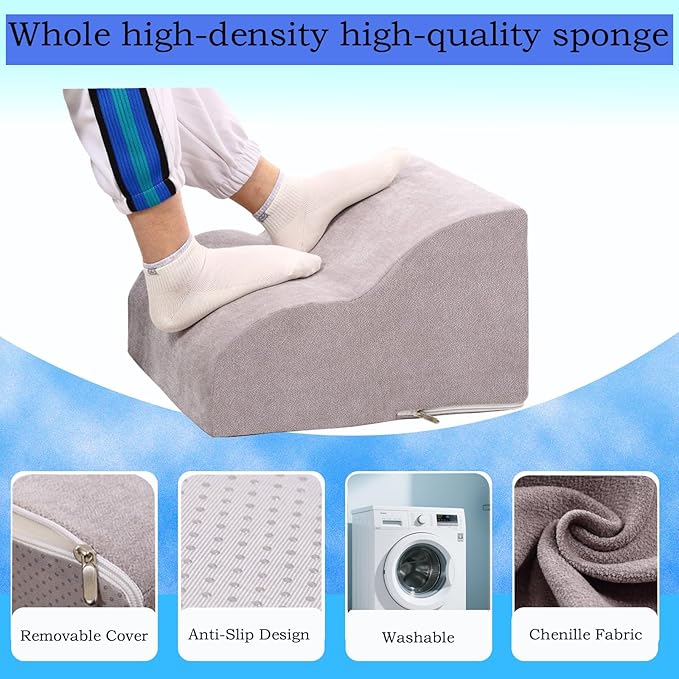 OpyTikar Foot Rest for Under Desk at Work.Multifunctional 3-Tier Foot Stool,with Washable Footrest.for Under Desk,Office Chair Gaming Chair & Sofa,Leg Elevation Pillow,Supports Posture-Light Grey