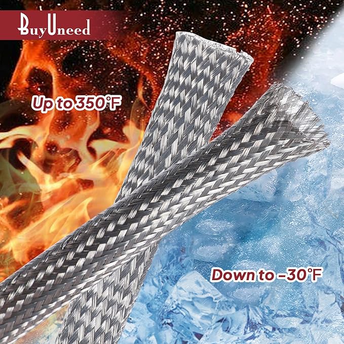 BuyUneed Tinned Copper Metal Braid Sleeving Wire Shielding Sleeve Braided Copper Ground Straps EMI/RFI Interference Expandable Flat Mesh Shielding Cable for Protect Wire (1/2inch-13ft)