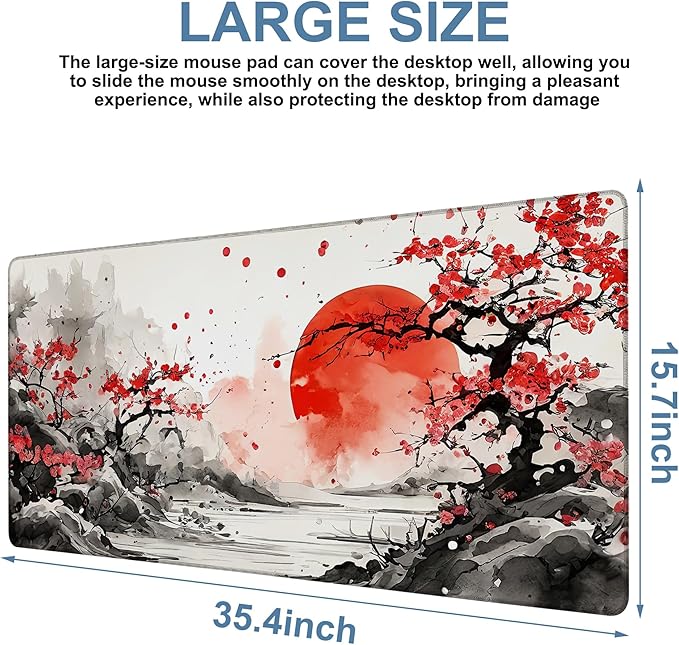 NITAHHHY Large Mouse Pad Ink Painting Gaming Desk Pad Computer Keyboard Non-Slip Waterproof Mouse Mat with Rubber Base and Stitched Edges Entertainment Office Writing Desk Mat 35.4 x 15.7 Inches