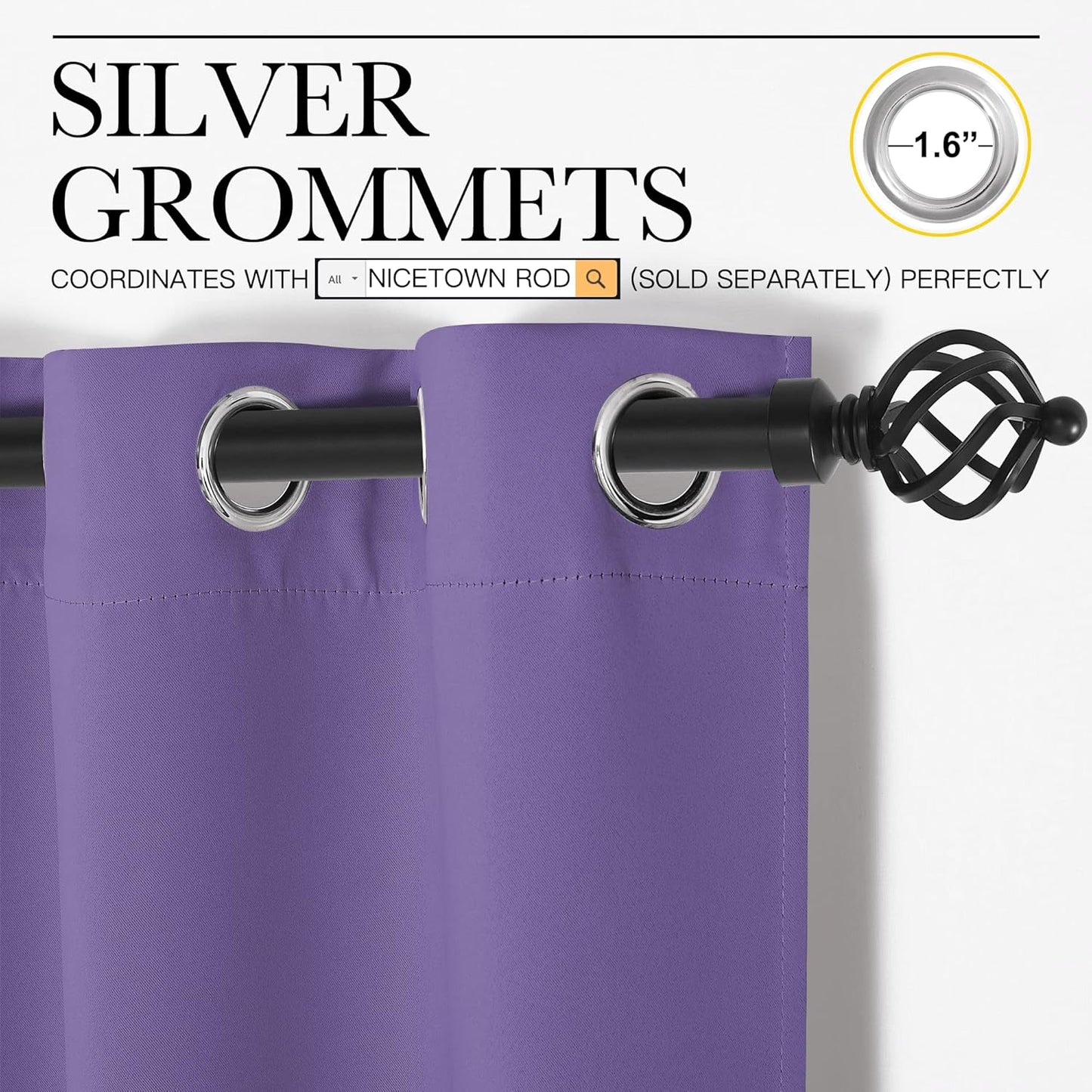 NICETOWN Blackout Curtains - Lilac Purple, 108" Long x 55" Wide, 2 Pieces | Sound Reducing, Heat & Cold Blocking Panels for Modern Decor