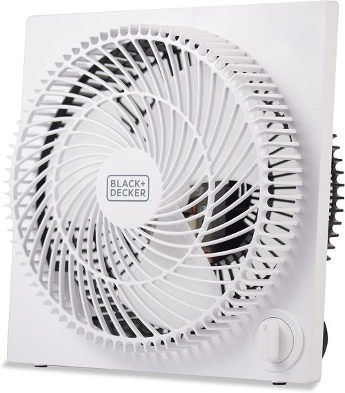 BLACK+DECKER 9-Inch Frameless Box Fan - Portable 3-Speed Desk Fan for Home Office or Garage, White