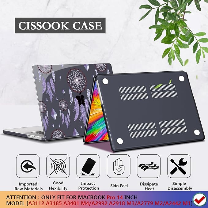CISSOOK Compatible with MacBook Pro 14 inch 2025-2021 Release M5 M4 M3 M2 M1 Chip A3434 A3112 A3185 A3401 A2918 A2992 A2779 A2442, Hard Shell Case with Keyboard Cover&Screen Protector, Dream Catcher