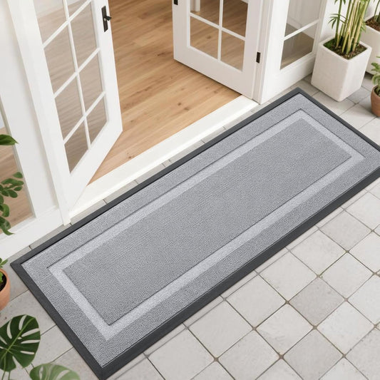 OLANLY Waterproof Front Door Mat - All-Season Indoor/Outdoor Doormat, Easy Clean, 47x17, Silver Gray