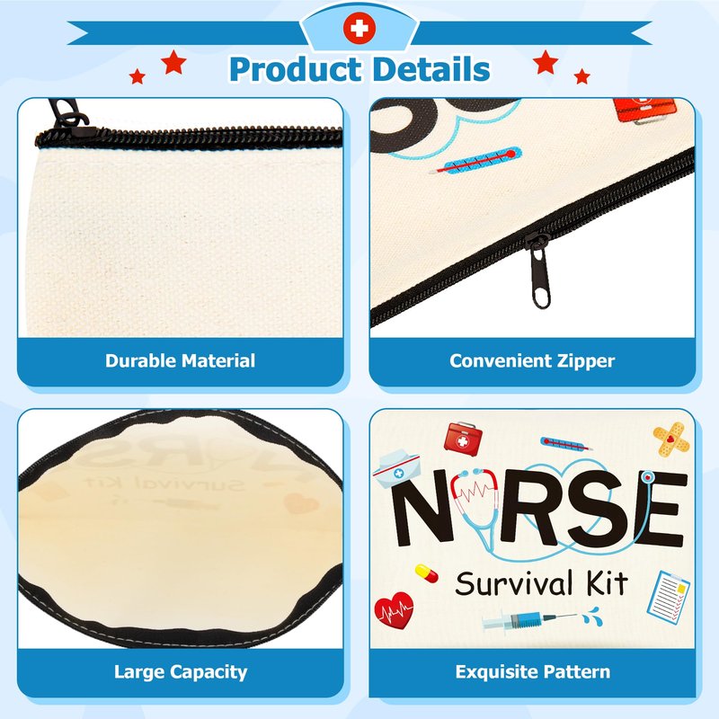 ZATAYE Nurses Week Accessories, 24 PCS Nurse Survival Kit Bag, Canvas Zipper Pouch Nurse Practitioner Accessories, Nurse Zipper Travel Makeup Bag for Women Girls Nurses Nurse Party