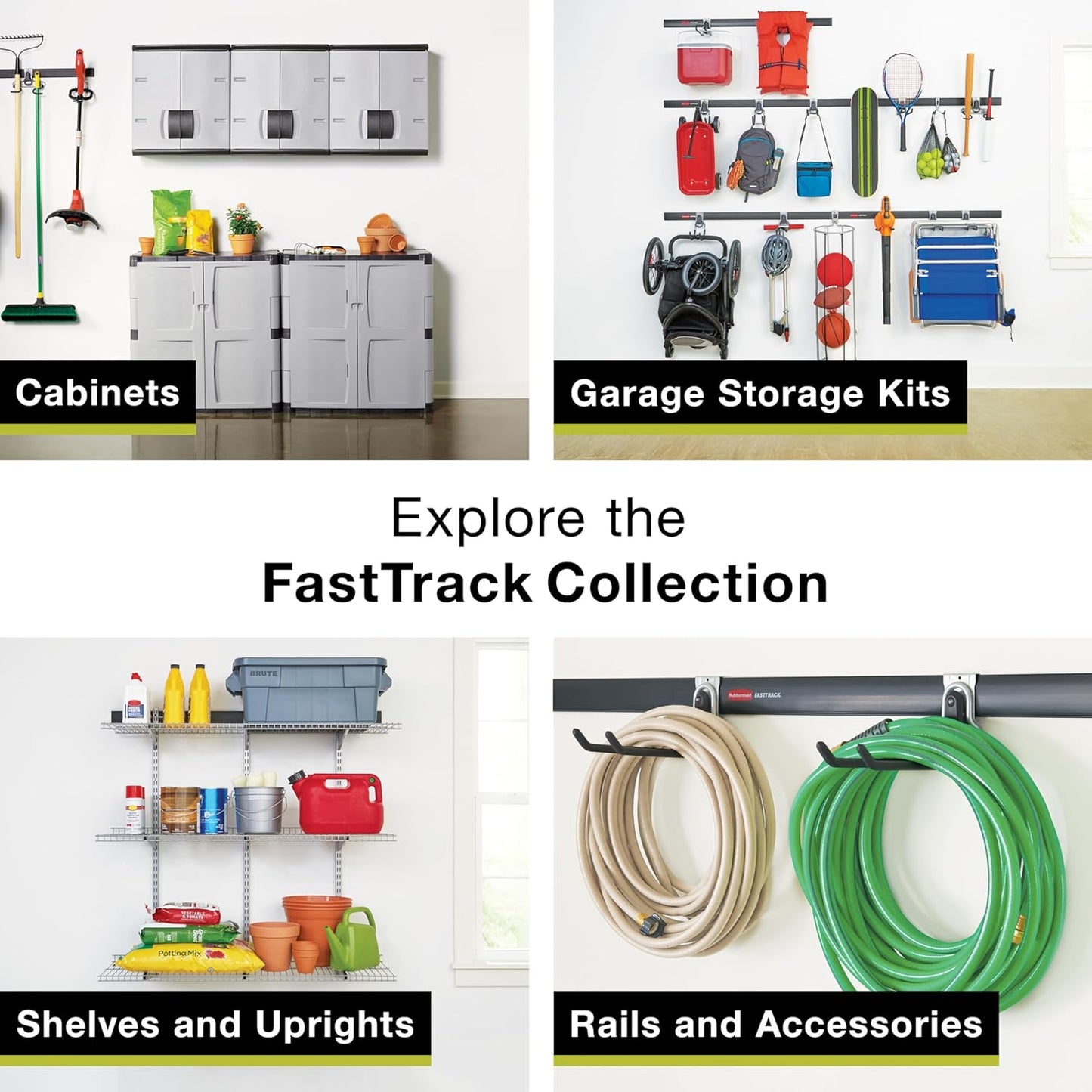 Rubbermaid FastTrack Bike Storage Kit - Heavy Duty 3-Piece Rail Hook Organizer for Garage & Shed
