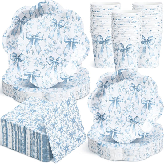 Newtay Disposable Tableware Set - 250 Pcs Blue Floral Plates, Napkins & Cups for 50 Guests | Perfect for Weddings & Bridal Showers