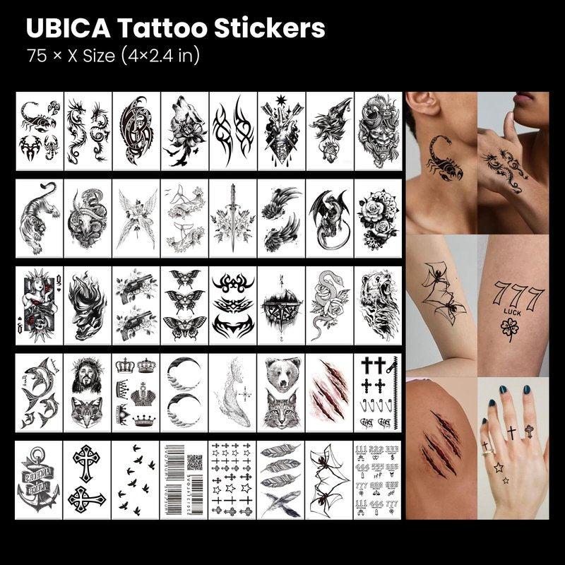 105 Sheets Large Temporary Tattoos For Women Men Adult, Dragon Tiger Wolf Tribal Christian Floral Realistic Fake Tattoo Stickers for Arm Leg Hand, Waterproof & Non-Reflective