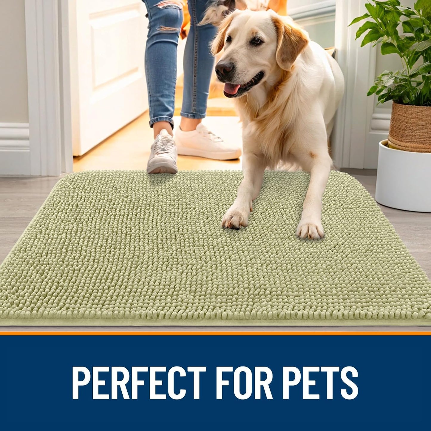 OLANLY Dog Door Mat - Absorbent Non-Slip Mud Mat for Indoor Use | 54x32, Quick Dry Chenille, Vanilla