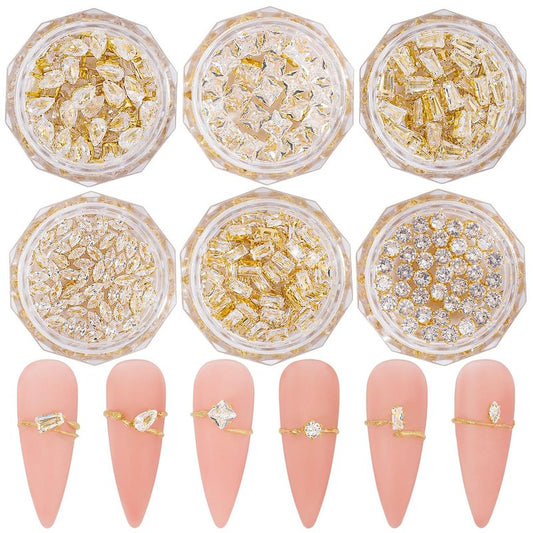 120Pcs Metal Nail Art Zircon Charms Gold Silver Sparkling Nail Charms Gems Rhinestones Glass Resin Jewelry Flatback Diamonds for Nail Art and Decoration DIY Manicure