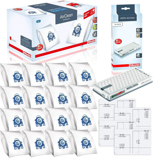 Miele Performance Pack 16 Type GN - AirClean 3D Efficiency Filter Bags & AH50 HEPA Filter Set