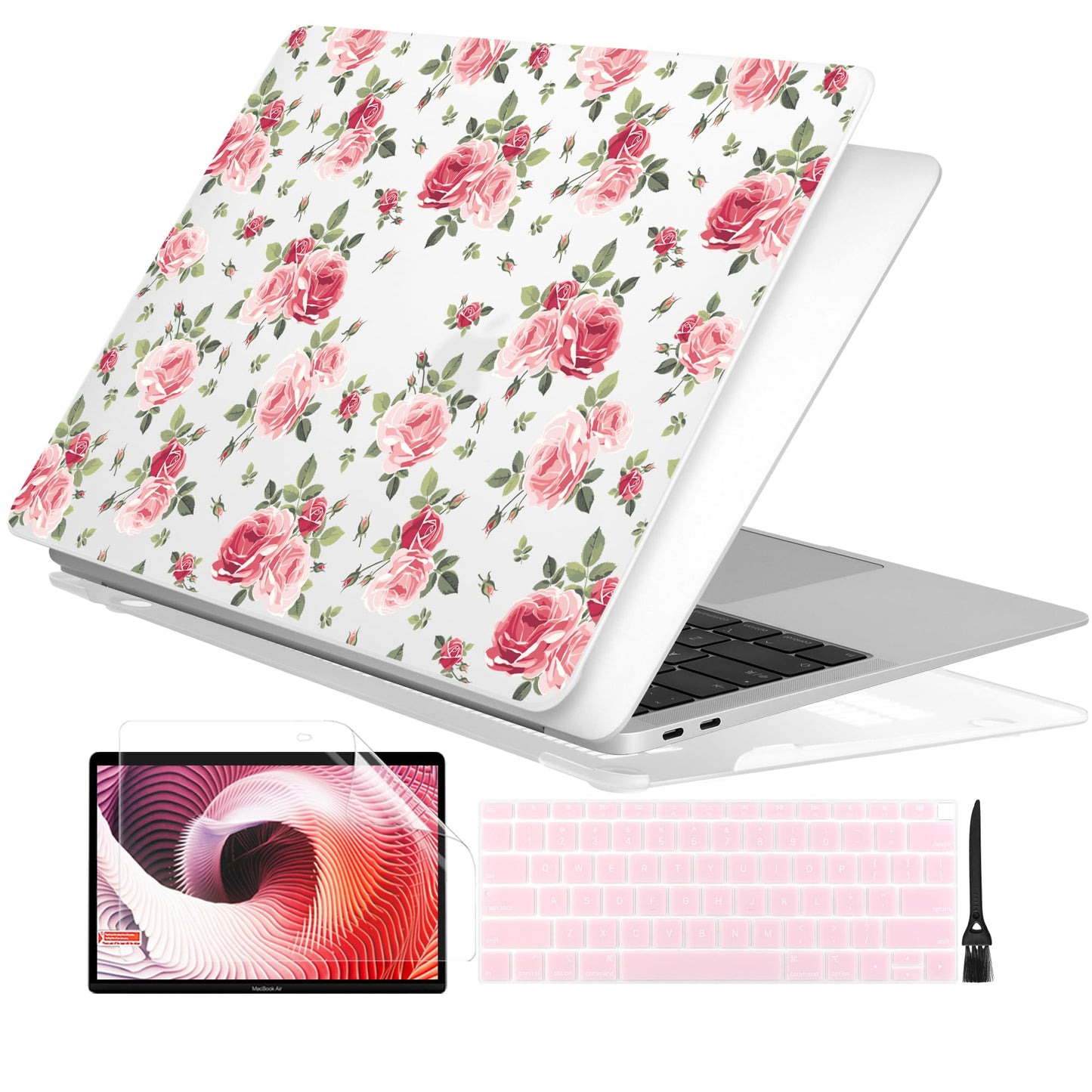 Batianda Case for M1 MacBook Air 13 Inch Model A2337 A2179 A1932 2021 2020 2019 Release,Lovely Floral Design Matte Hard Shell with Keyboard Cover & Screen Protector, Roses