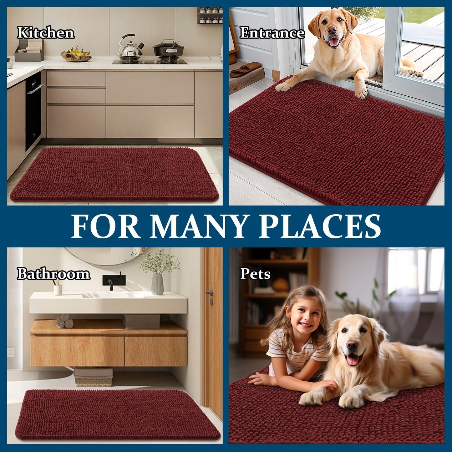 OLANLY Dog Door Mat - Absorbent Non-Slip Washable Doormat for Muddy Paws | 30x20, Quick Dry Chenille, Caramel Russet