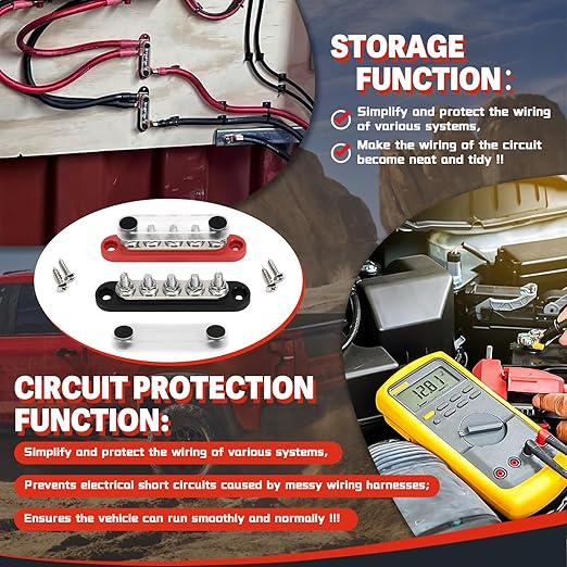 ZJTBLL 150A 12V Power Distribution Block with 5 x 1/4" (M6) Studs Max 150A 48V DC 300V AC for Automotive Car Marine Truck Boat
