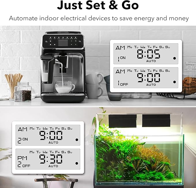 BN-LINK Indoor Digital Timer Outlet, Dual Outlet 7 Day Programmable Light Switch, 3 Prong Plug in Timers for Electrical Outlets, Lamps, Fans, 8 On/Off Programs, 1 Pack, 15A/1875W, ETL Listed