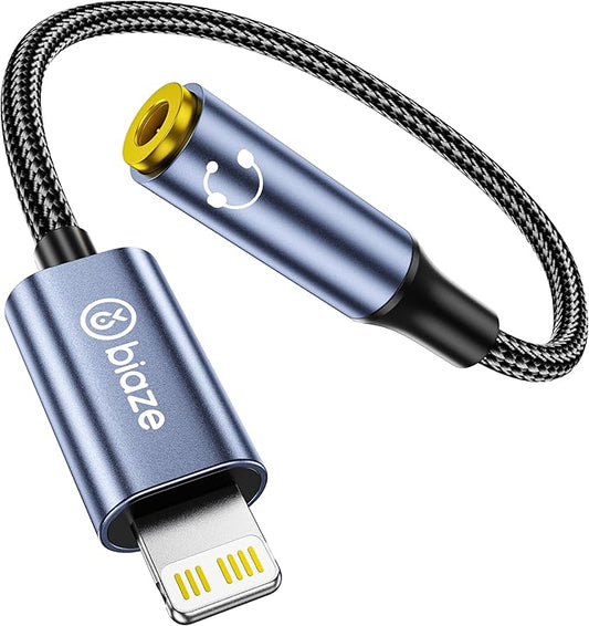 biaze iPhone Headphone Adapter, Lightning to 3.5mm Adapter Auxiliary Adapter, Compatible with iPhone 14/13 /12/11 Full Series/SE/X/XR/XS/8 (Lightning to 3.5mm)