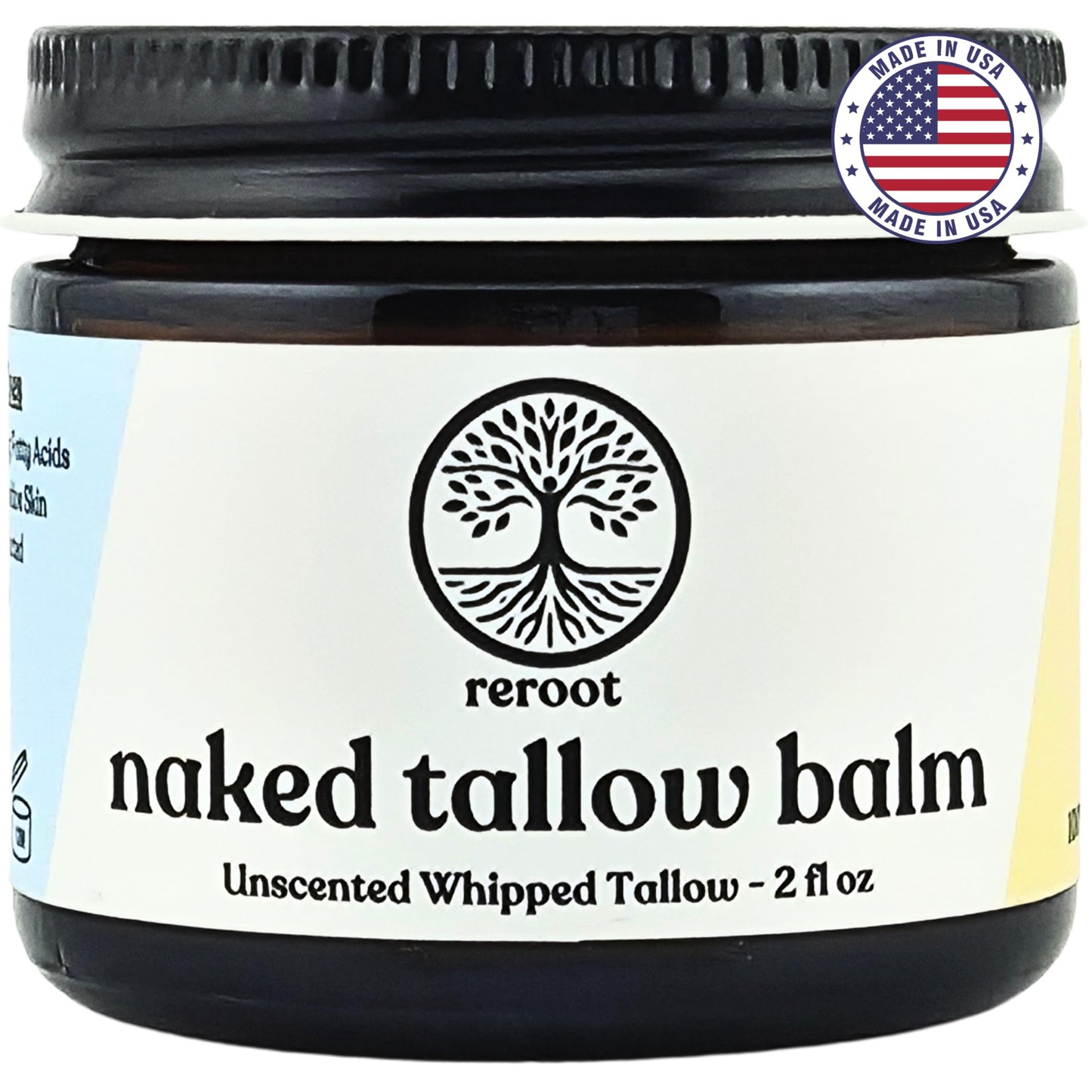 Reroot Organics Beef Tallow Balm for Skin | NAKED TALLOW BALM | 1 Ingredient - 100% Grass Fed Grass Finished Tallow | Whole Body & Face Moisturizer | Whipped | Dry Skin, Eczema, Rosacea, (2oz)