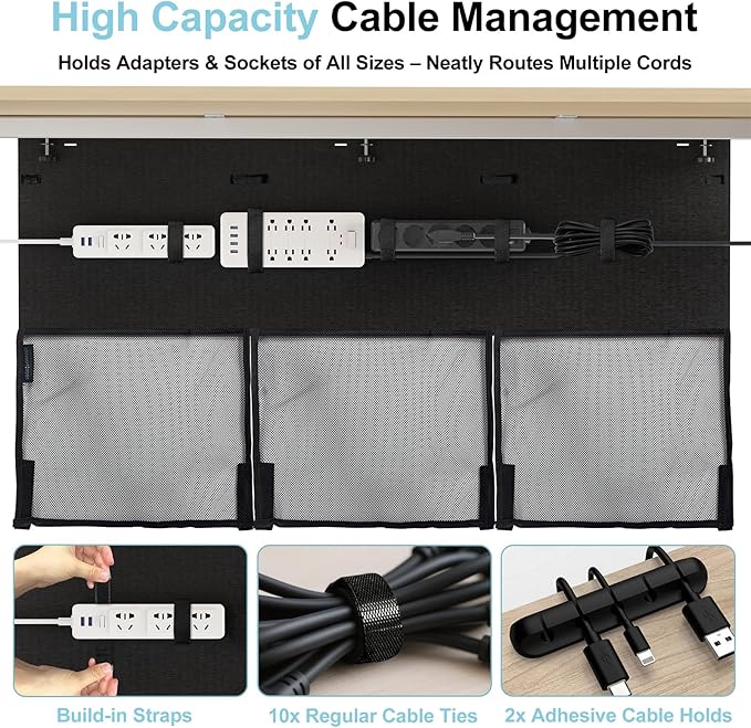 ERGO COLLECT No Drill Under Desk Cable Management and Privacy Panel 2 in 1 | Modesty Panel with Cord Organizer |Felt Standing Desk Back Skirt for Office,Home(47.2")