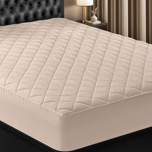Utopia Bedding Quilted Fitted Mattress Pad - Twin Size, Deep Pocket Protector, Machine Washable (Beige)