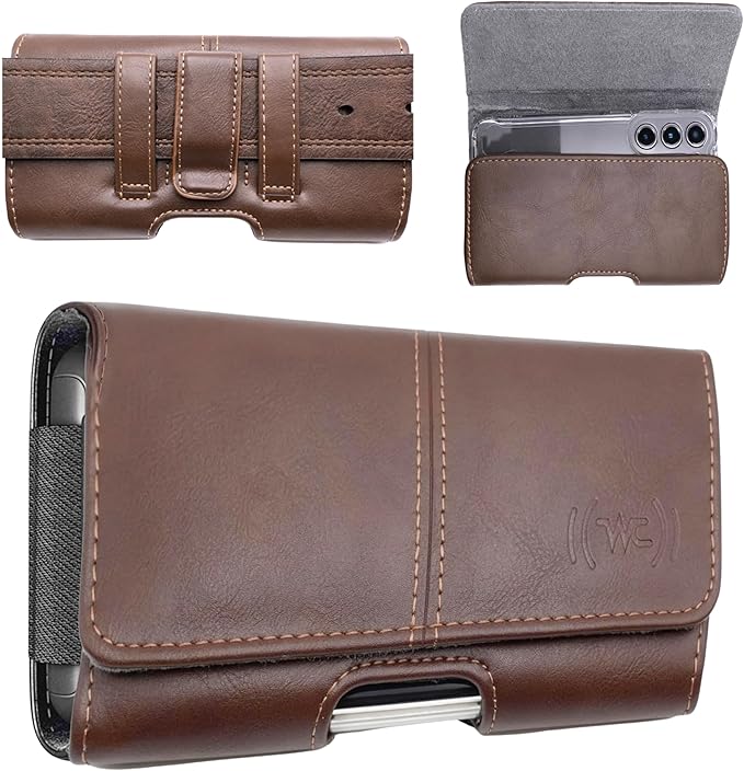 Wireless City Large Leather Phone Holster for iPhone 16/15/14 Plus, iPhone Air 2025, 11 Pro Max, XS Max, Horizontal Belt Clip & Loop Phone Pouch, Magnetic Closure Belt Holder for Men & Women (Brown)