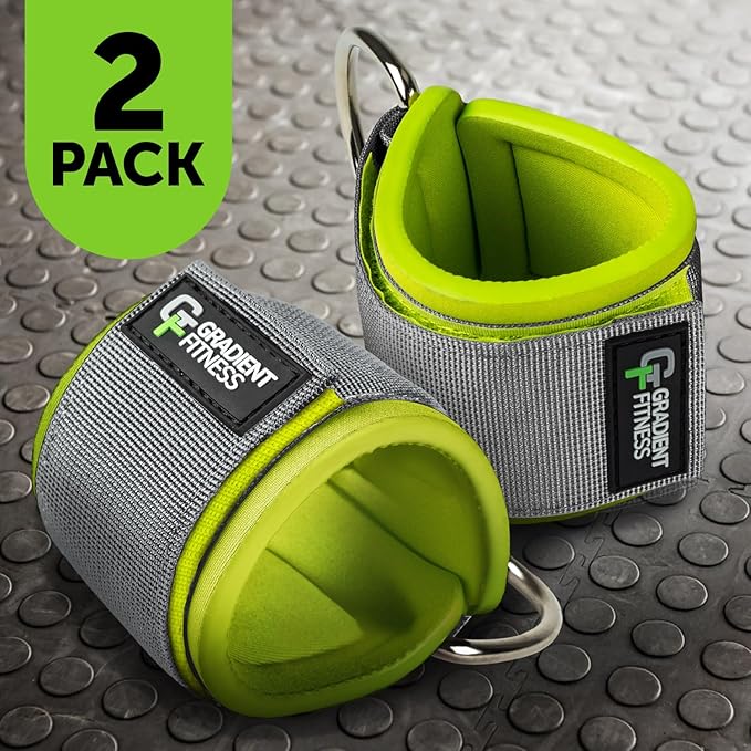 Gradient Fitness Ankle Straps (2 Pack) | Ankle Strap for Cable Machine, Ankle Bands for Working Out, Cable Ankle Strap, Cable Machine Attachment, Ankle Cable Attachments for Gym (Grey|Green)