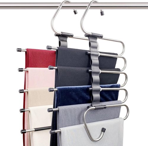 Magic Pants Hangers - Space-Saving 2-Pack Closet Organizer with 10 Metal Clips for Trousers & Scarves