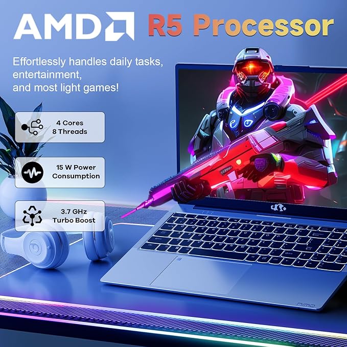 NIMO 17.3" FHD Gaming Laptop, AMD Ryzen 5 6600H 16GB DDR5 RAM 512GB SSD (Beat i7-1165G7, 6-Core up to 4.5GHz) Radeon 660M Graphics Computer with 100W Fast PD Backlit Keyboard for Business & Student