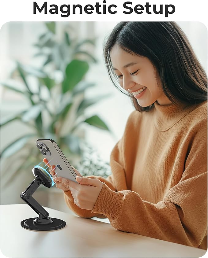 COOPER Mag360, Desktop MagSafe Stand for iPhone 17 Pro Max (16/15/14/13/12), Magnetic Phone Holder for Desk, 360° Rotating, Height Adjustable, Magnetic Phone Stand for Desk, with Metal Ring (White)