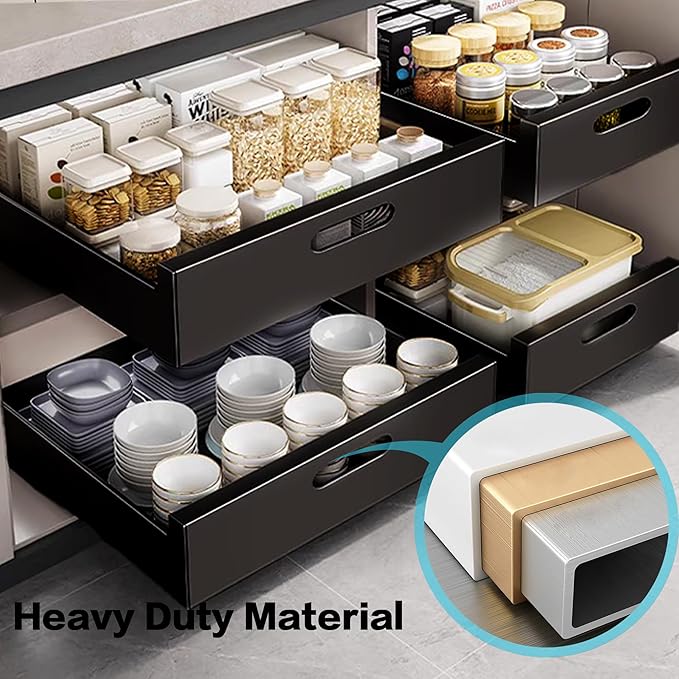 2 Pack Pull Out Drawers for Cabinets, 10" W Pull Out Cabinet Organizer Adhesive Sturdy Carbon Steel, Pull Out Shelves for Kitchen, Pantry and Bathroom Vanity, 10" W x 16.9"D x 3.1"H