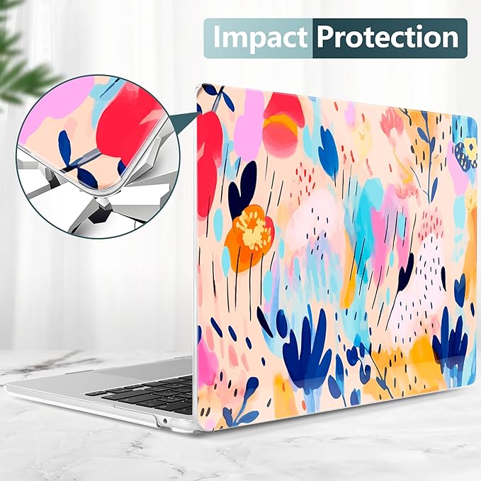 TWOLSKOO for MacBook Air 13 inch Case M5 2026 M4 2025 M3 M2 2024-2022 A3449 A3240 A3113 A2681, Plastic Hard Shell & Keyboard Cover & Type C for MacBook Air 13.6 inch Case, Bright Abstract Florals