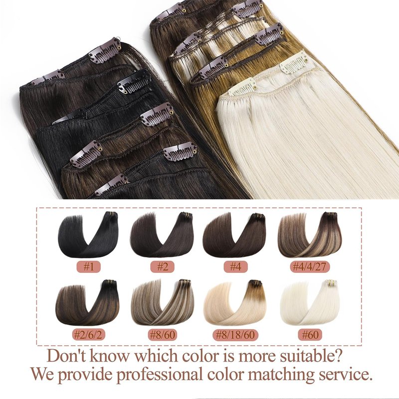 Hair Extensions Real Human Hair Balayage Clip in Hair Extensions Remy Human Hair Dark Brown to Chestnut Brown 18 Inch Straight Hair Extension Clip ins 80g/5pcs Double Weft