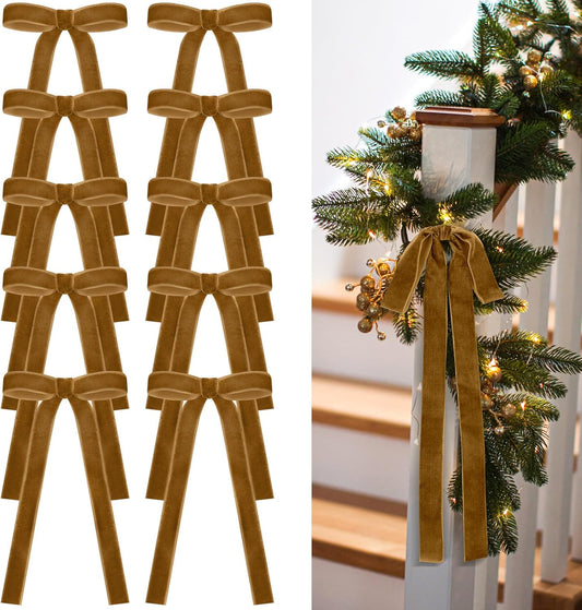 Skiennix 24 Pcs Velvet Bows - Vintage Ribbon Bows for Christmas Tree & Crafts | Khaki, 9 x 13 Inch