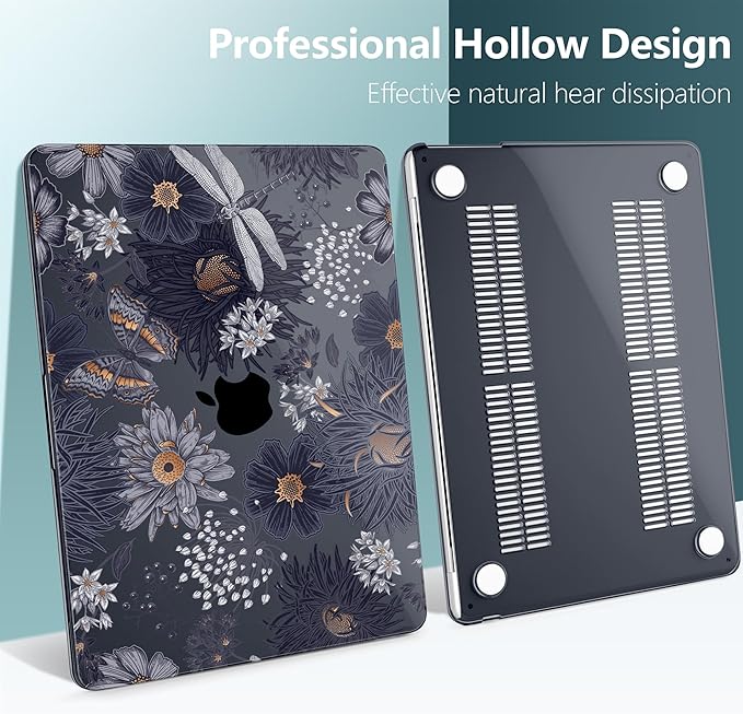 TWOLSKOO for MacBook Air 15 inch Case 2025 2024 2023 Release M4 A3241 M3 A3114 M2 A2941, Plastic Hard Shell & Screen Protector & Keyboard Cover & Trackpad Film, Wild Flower