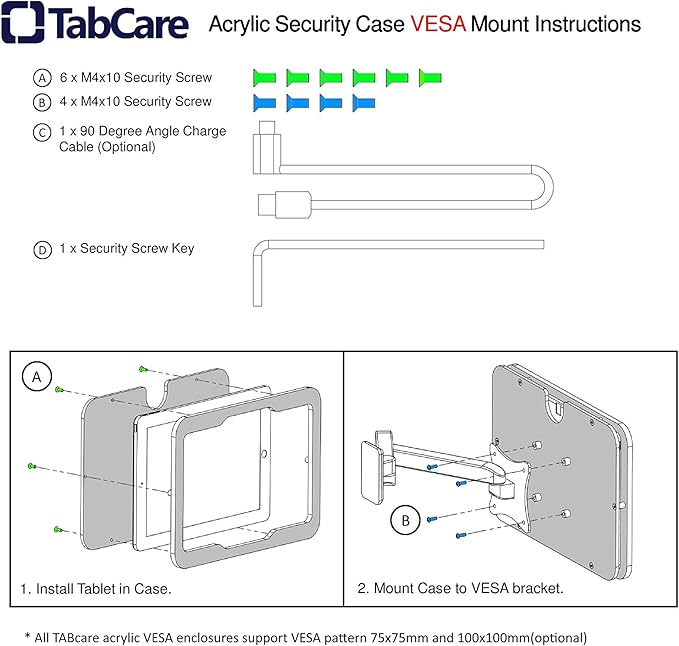 TABcare Anti-Theft Acrylic VESA Enclosure for Apple iPad Pro 12.9" 2018 2020 2021 with Free Wall Mount Kit & 90-Degree Angle USB C Cable (iPad Pro 12.9" 3/4/5, Clear)