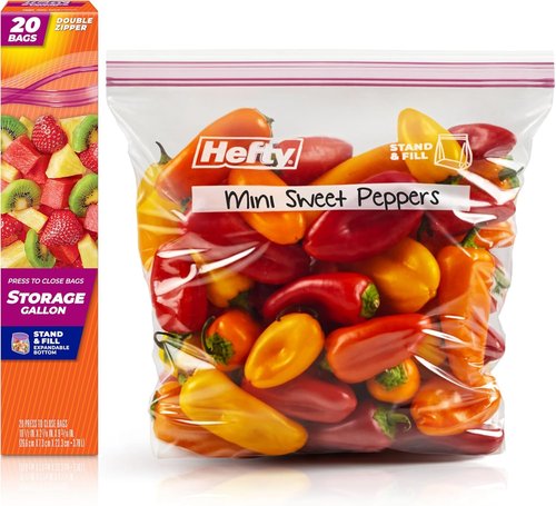 Hefty Gallon Size Press to Close Plastic Food Storage Bags - 20 Count for Freshness