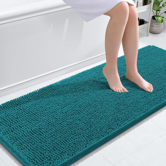 OLANLY Bathroom Runner Rugs - Soft Absorbent Chenille Mats with Rubber Backing | 59x24 Inches, Deep Lake Color
