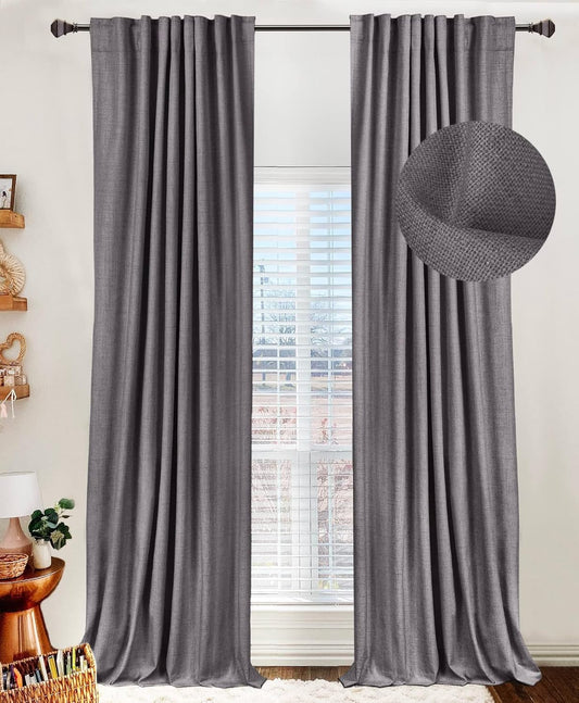 Regine Switzerland 100% Blackout Linen Curtains - Thermal Insulated Drapes | 84" Long, Dark Gray, 2 Panels Set