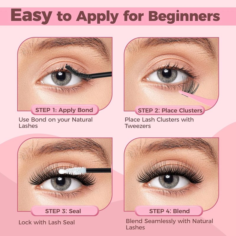 Eyelash Clusters Kit - 240PCS Natural Wispy Extensions with Bond & Seal | Mixed Lengths 10-16mm