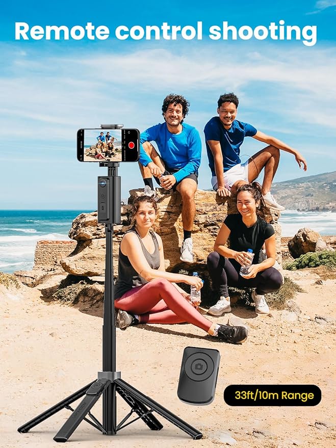 AOCHUAN Auto Face TrackingTripod, w/Gesture Control for iPhone,Extendable Pole, 360° Rotating Selfie Stick,Wireless Remote,Video Recording 4-Leg Stable & Portable Tripod