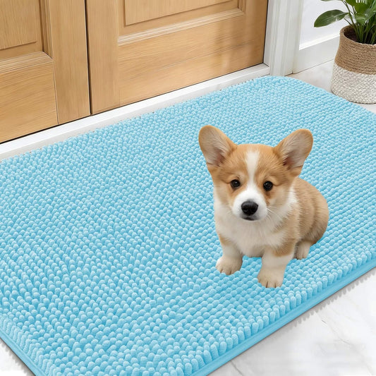 OLANLY Dog Door Mat - Absorbent Non-Slip Mud Mat for Indoor Use | 30x17 Inches, Quick Dry Chenille, Blue