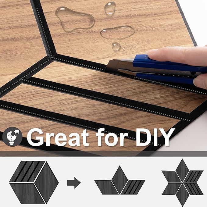 Mollywell Acoustic Panels, PVC Wood-Grain, 14x12 Inch Hexagon Carved Sound Proof Wall Tiles, Self-Adhesive High Density Felt for Home Theater/Studio/Office Echo Reduction, 12 Pack Black Oak, S4