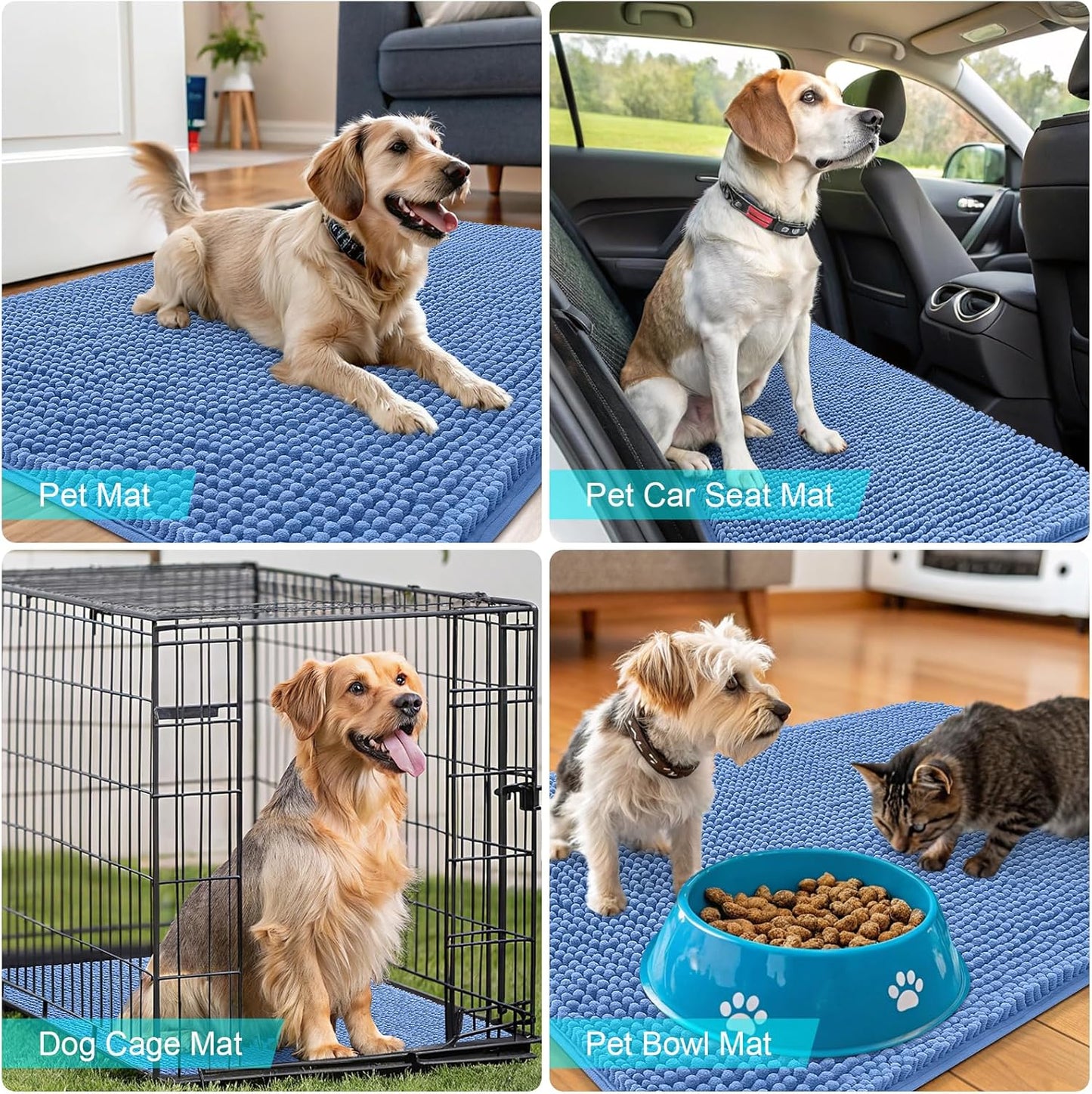 OLANLY Dog Door Mat - Absorbent Non-Slip Washable Doormat for Muddy Paws | 44x24 Cornflower Blue