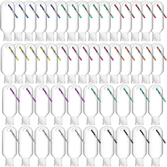 Traveling Bottles Set - 50 Pcs 2oz Clear Plastic Hand Sanitizer Holders | Refillable Liquid Containers with Keychain