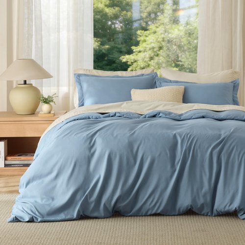 Bedsure Duvet Cover Queen Size - Soft Double Brushed Bedding Set for Kids & Adults, Zipper Closure, 3 Pieces, Includes 1 Duvet Cover (90"x90") & 2 Pillow Shams, NO Comforter, Mineral Blue
