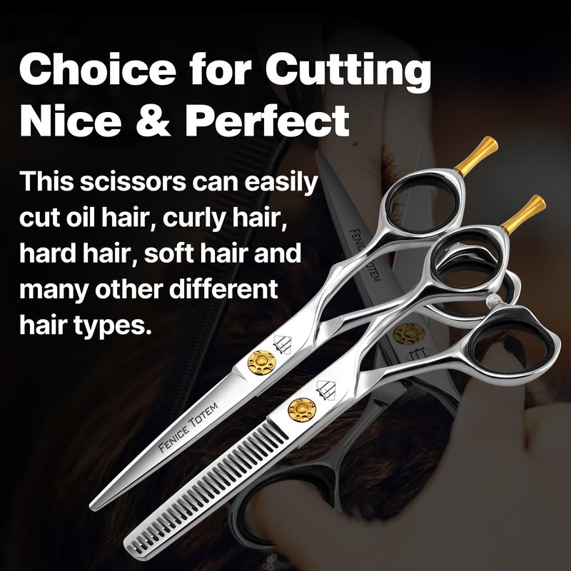 Fenice Totem Professional Hair Scissors, Sharp Precision Cutting, No-Pull Design, Zero Damage (Straight, 6.0")